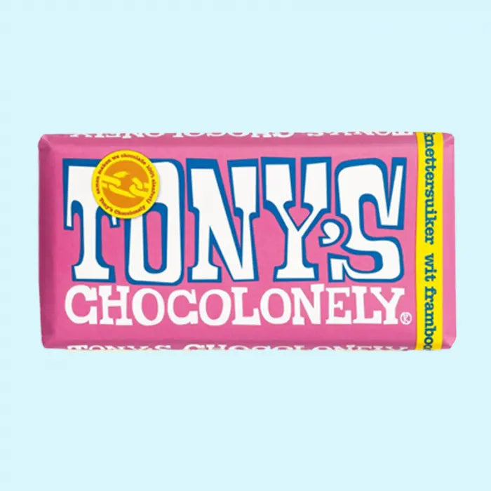 Tony's Chocolonely Weiße Schokolade mit Himbeere Knisterzucker Tony's Chocolonely